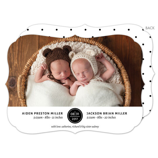 Black Circle Date Twins Photo Birth Announcements